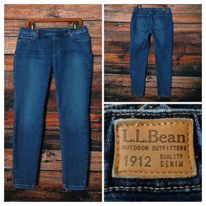 LL Bean Jeans 16 Petite Beanflex Pull On Skinny Leg Blue Denim Stretch